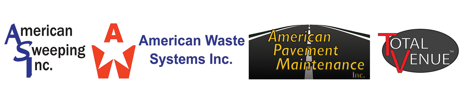 American Companies logo- American Waste Systems, American Sweeping, American Pavement Maintenance and total venue logo