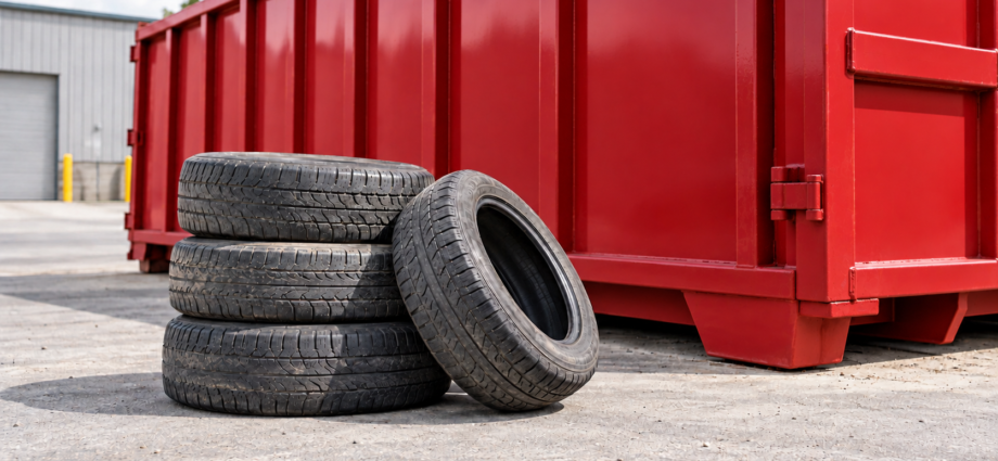 tires by dumpster showing what is not allowed in a dumpster in kc